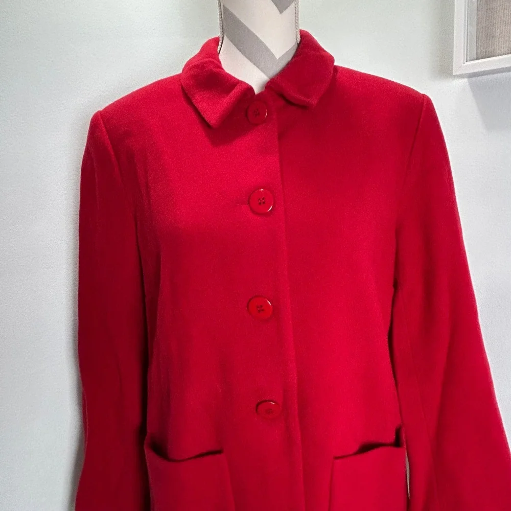 Louben Red Wool Cashmere Blend Button Front‎ Blazer Jacket Pea Coat Size 12